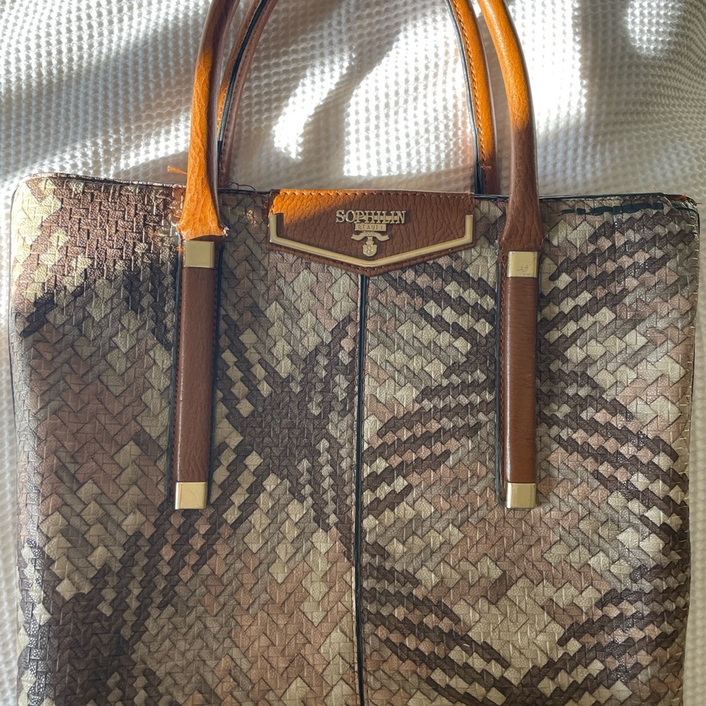 Large Brown and Tan Woven Tote Bag